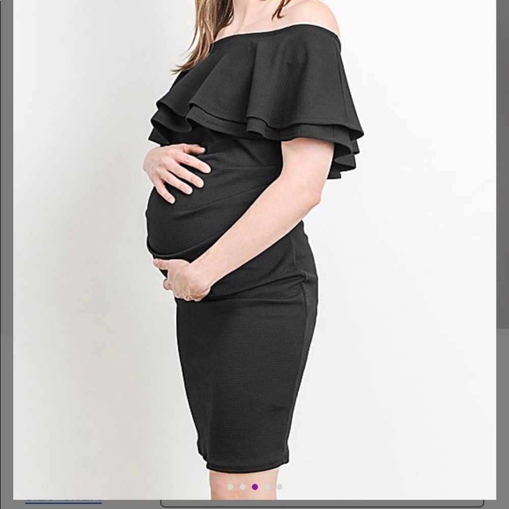 Black ruffle off-shoulder maternity dress